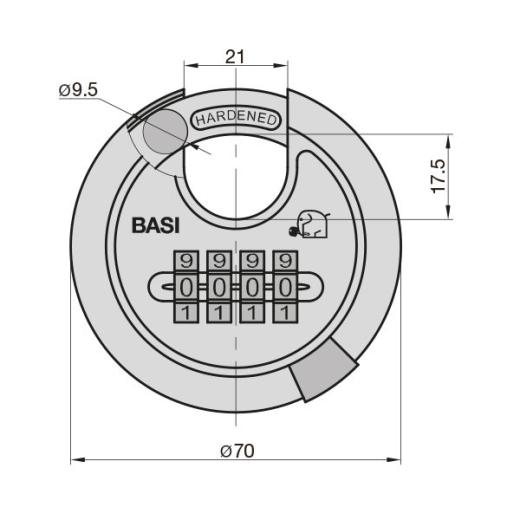 Lucchetto a disco a combinazione RVS 610Z, 9,5 mm